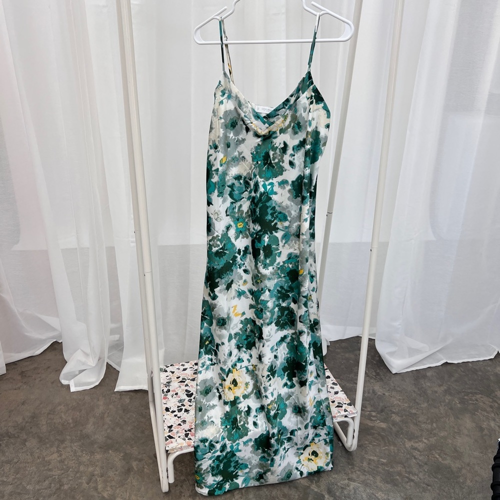 Floral Green and White Dress